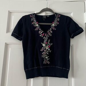Worth Black Floral Embroidered Tee